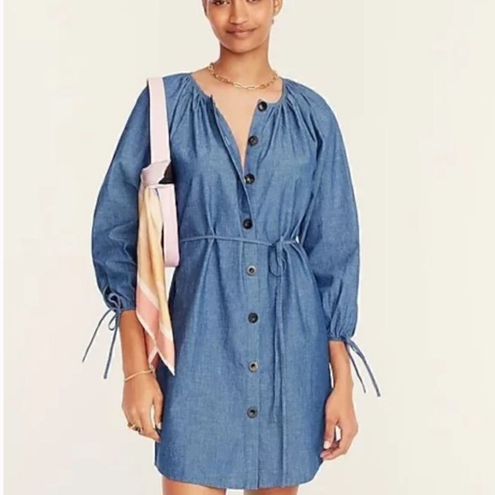 J. Crew Tie sleeve button front dress in chambray S